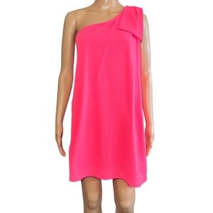 NWT Deja Vu Hot Pink One Shoulder Sleeve Dress Medium